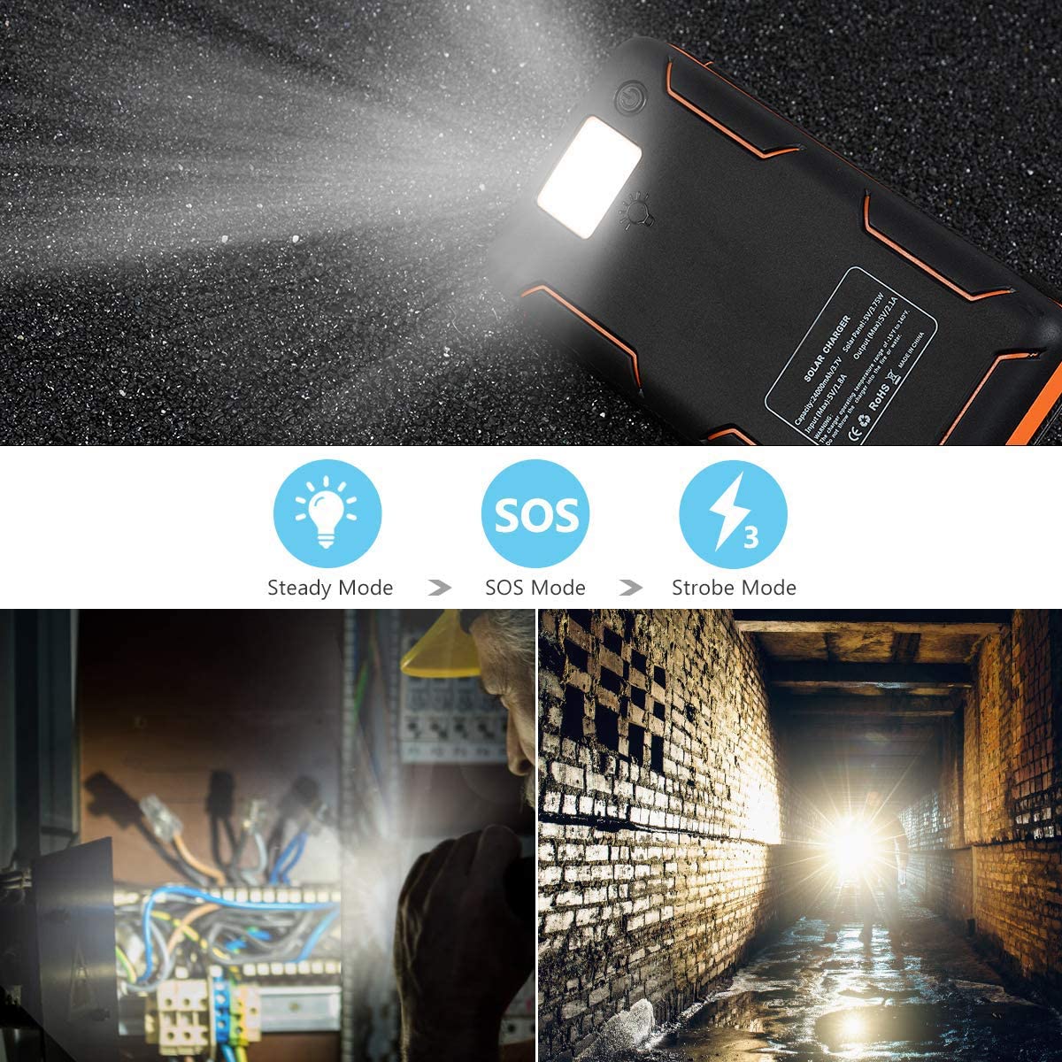 Solar Power Bank with 4 Panels 25000mAh