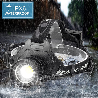 Headlamps XHP70 Super Bright Waterproof 3 x 18650 Batteris Adjustable Focus