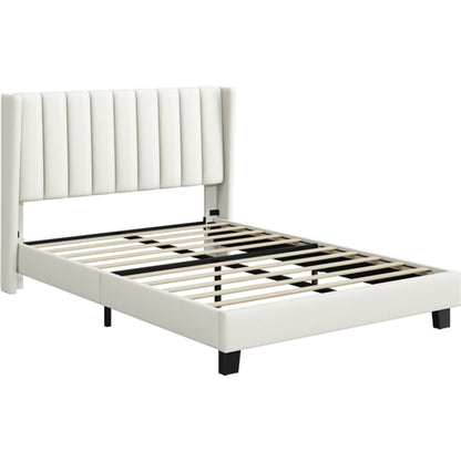 135 cm W x 190 cm L Upholstered Bed Frame With Base & Wing Side