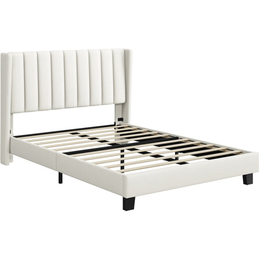 135 cm W x 190 cm L Upholstered Bed Frame With Base & Wing Side