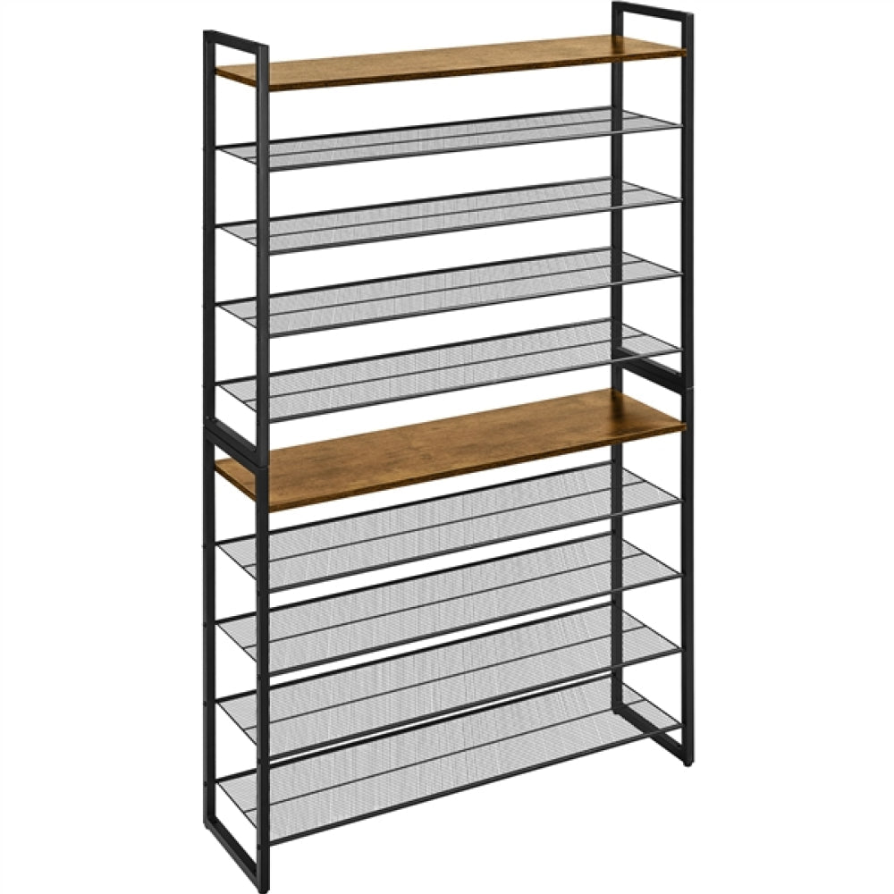 10-Tier Iron Shoe Rack Organizer Large 50-Pair Capacity Open Shoe Tower