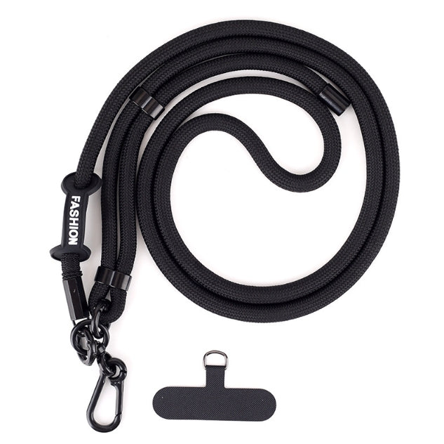 7mm Adjustable Mobile Phone Lanyard Black Detachable Nylon Crossbody Lanyard