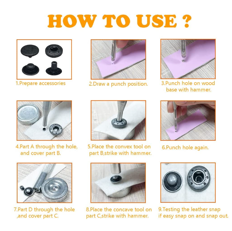 120Sets Leather Snaps Button Kit - 0.49 inch Metal Button,6 Color Snap