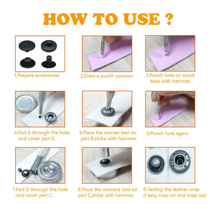 120Sets Leather Snaps Button Kit - 0.49 inch Metal Button,6 Color Snap