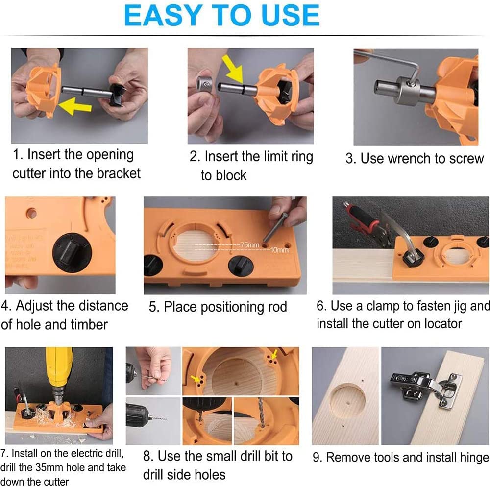 Concealed 35mm Cup Style Hinge Jig Boring Hole Drill Guide Drill Bit Wood