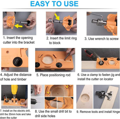 Concealed 35mm Cup Style Hinge Jig Boring Hole Drill Guide Drill Bit Wood