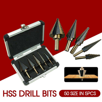 5PCS HSS Step Steel Cone Drill Titanium Bits Set