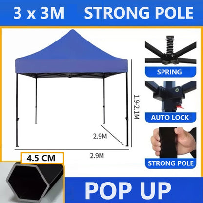 3x3 Strong Outdoor Tent Oxford Gazebo Waterproof Auto Button Hexagonal Pole