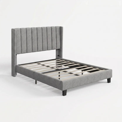 Queen Upholstered Bed Frame with Channel Tufted Headboard