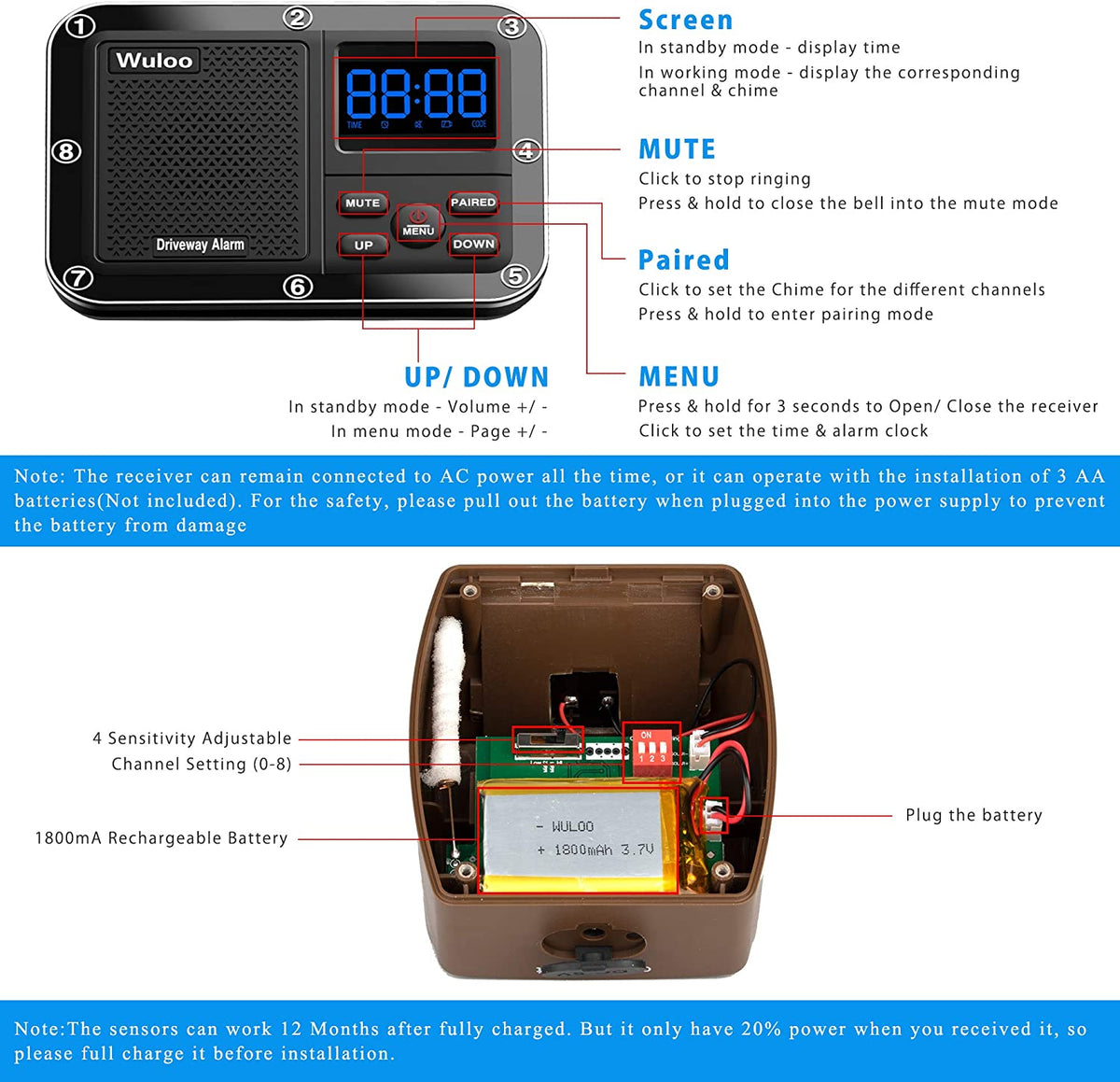 Solar Driveway Alarm Wireless Outdoor Motion Sensor & Detector Driveway Alert System