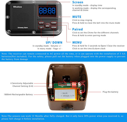 Solar Driveway Alarm Wireless Outdoor Motion Sensor & Detector Driveway Alert System