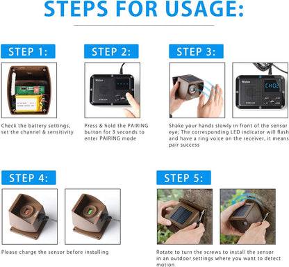 Solar Driveway Alarm Wireless Outdoor Motion Sensor & Detector Driveway Alert System