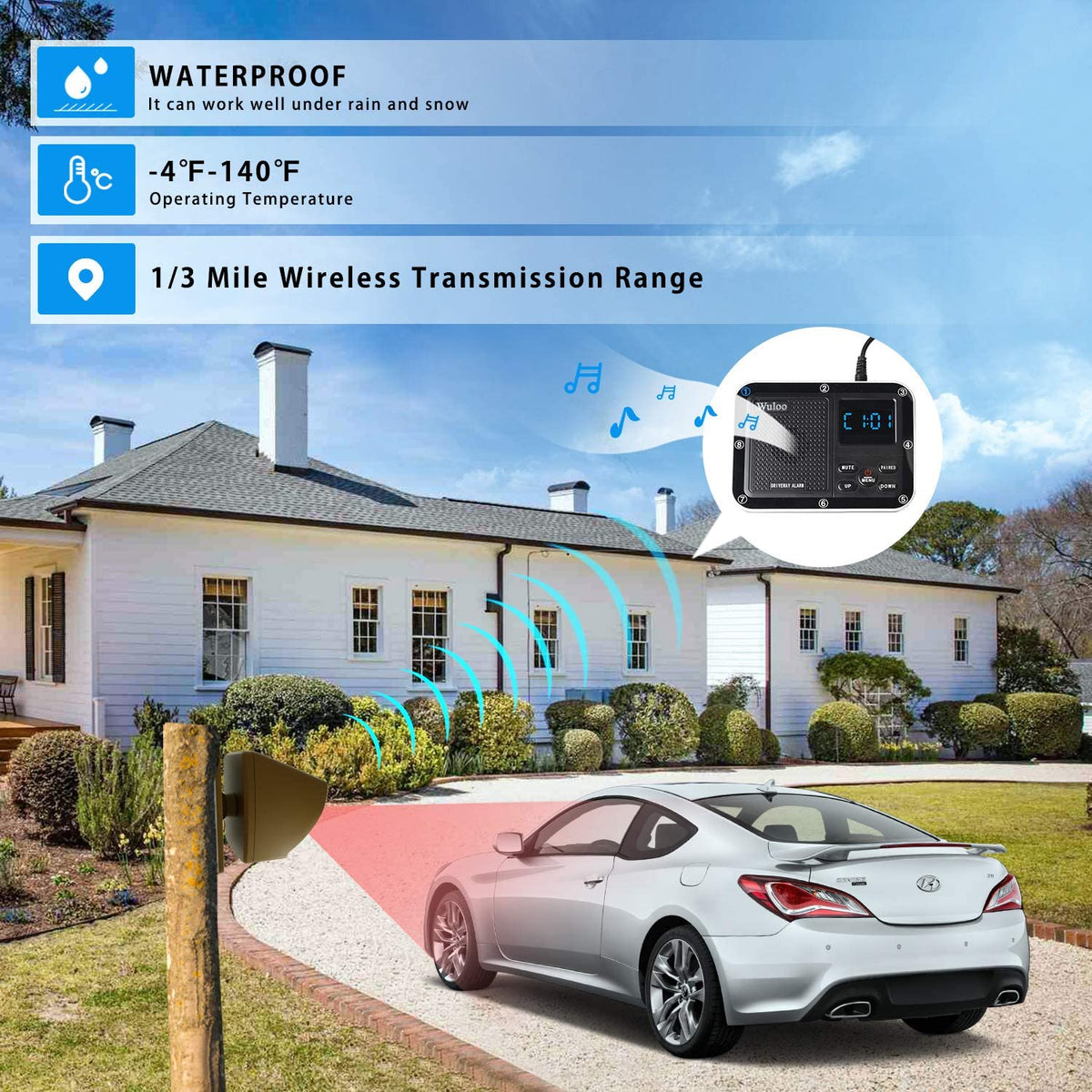 Solar Driveway Alarm Wireless Outdoor Motion Sensor & Detector Driveway Alert System