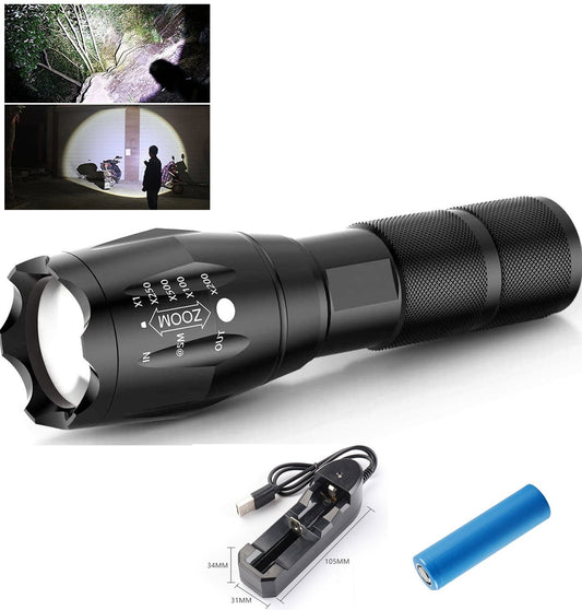 LED Torch Rechargeable High Lumens Flashlight with 18650 Battery