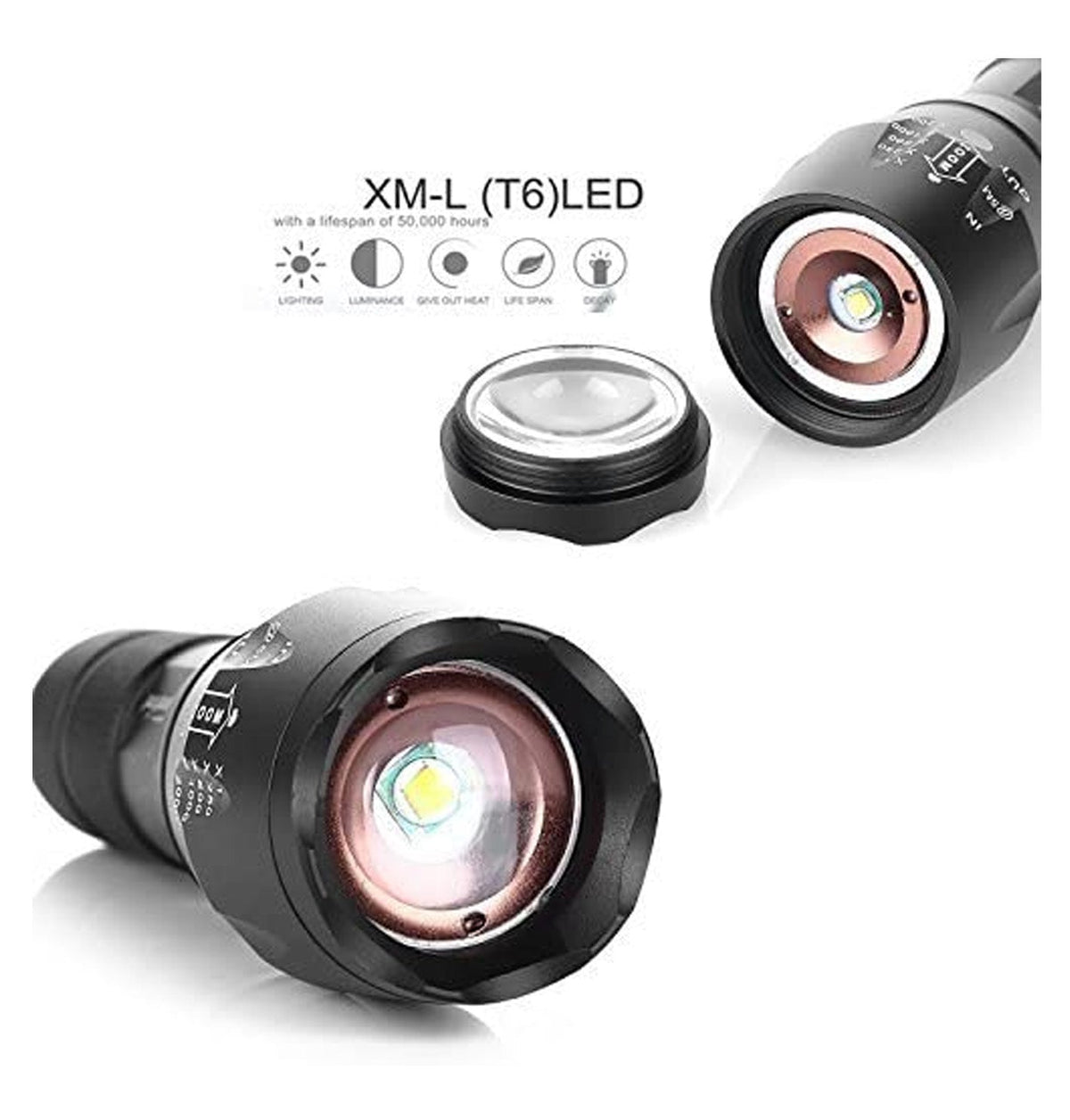 LED Torch Rechargeable High Lumens Flashlight with 18650 Battery
