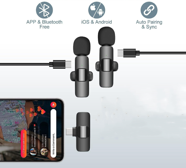 Microphone Dual Lapel Microphone for iPhone Ipad Android Pc