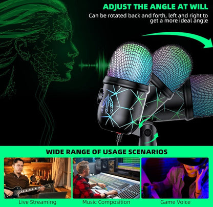 Gaming Microphone, USB PC Mic for Streaming, Podcasts, Recording, Condenser Computer Desktop Mic