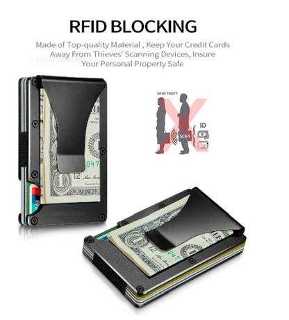 Slim RFID Card Holder for Men Money Clip Aluminum Metal Wallet Front Pock Case