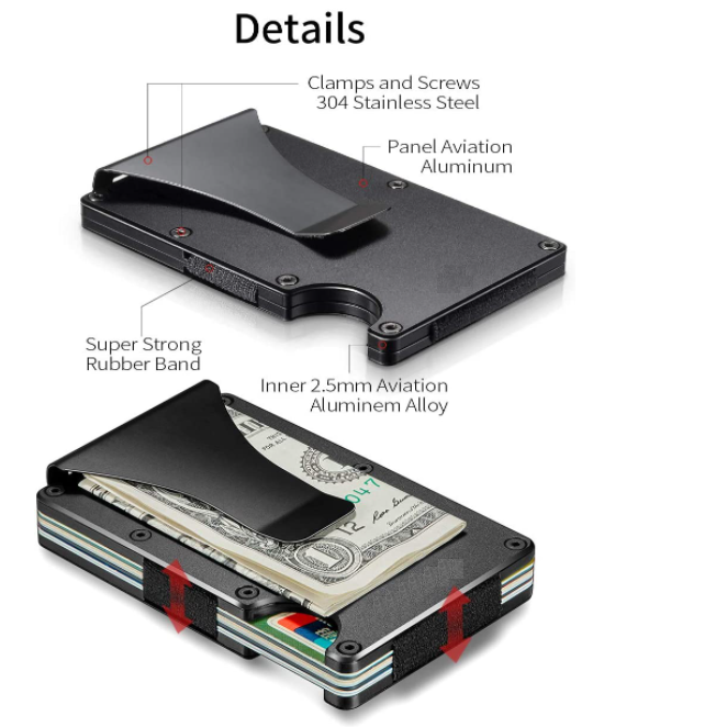 Slim RFID Card Holder for Men Money Clip Aluminum Metal Wallet Front Pock Case