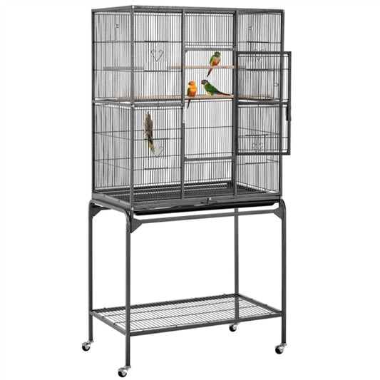 63??H Large Parrot Cage w/ Stand Rolling Metal Pet Cage