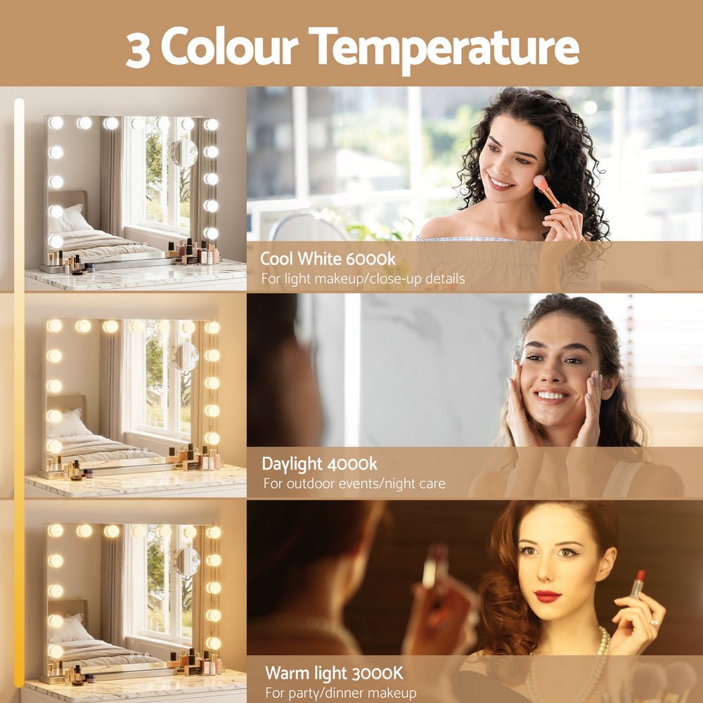 Embellir Bluetooth Makeup Mirror 58x46cm Hollywood Vanity with LED Light Wall