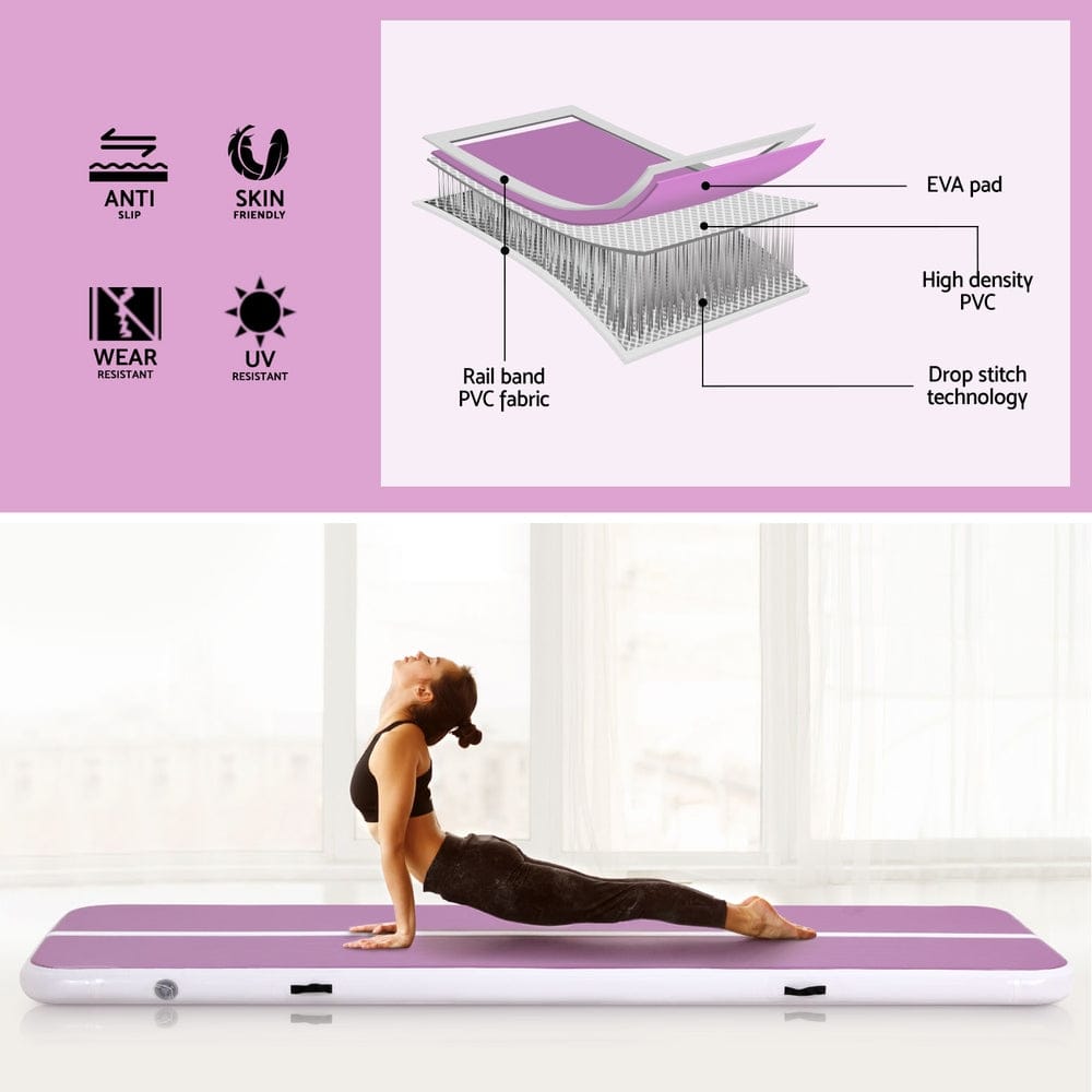 Everfit 3M Air Track Gymnastics Tumbling Exercise Yoga Mat W/ Pump Inflatable Purple