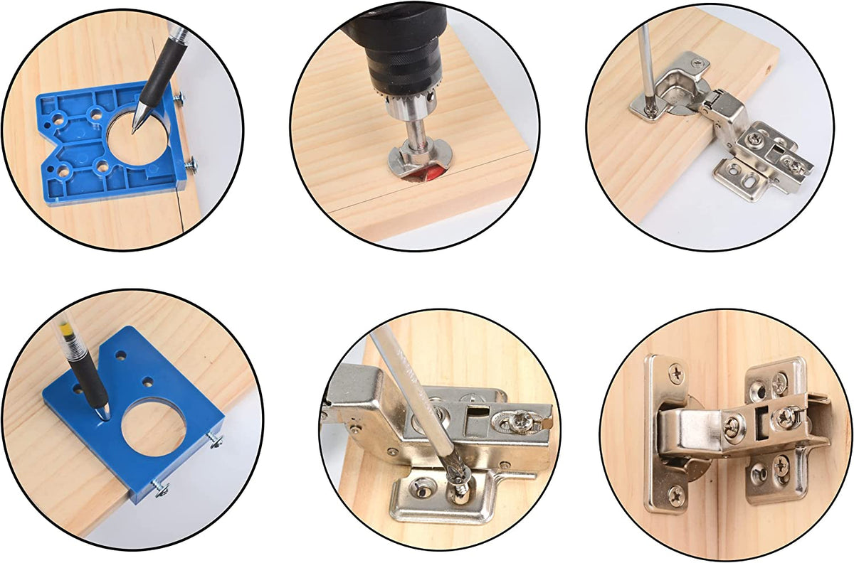35mm Door Hinge Hole Saw Cutter Concealed Hinge Jig with Forstner Bits Positioner