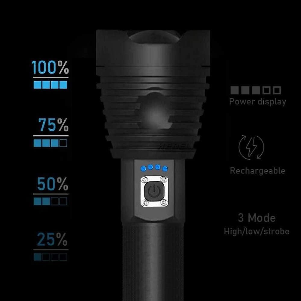 XHP90 3000LM Tactical 3 Mode Zoom Flashlight LED Hunting Torch