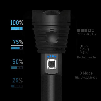 XHP90 3000LM Tactical 3 Mode Zoom Flashlight LED Hunting Torch